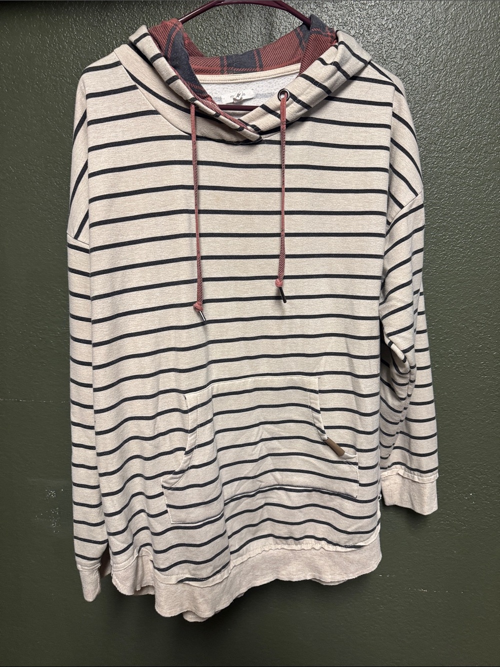 Maurices Cream and Navy Striped Hooded Pullover
